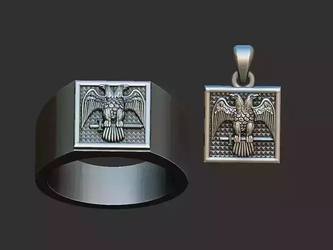 Masonic Bicephalous Eagle - Ring and Pendant 3D print model