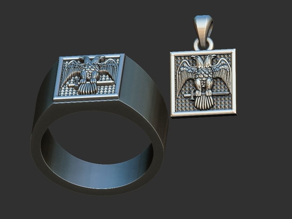 Masonic Bicephalous Eagle - Ring and Pendant 3D print model_9