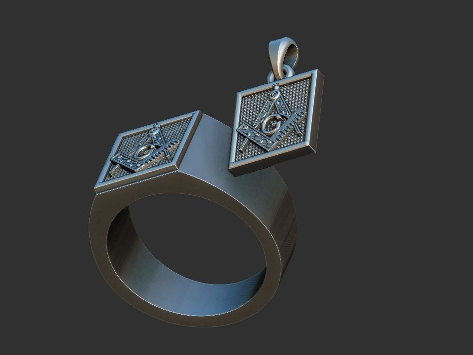 Compass Masonic Ring and Pendant 3D print model_6