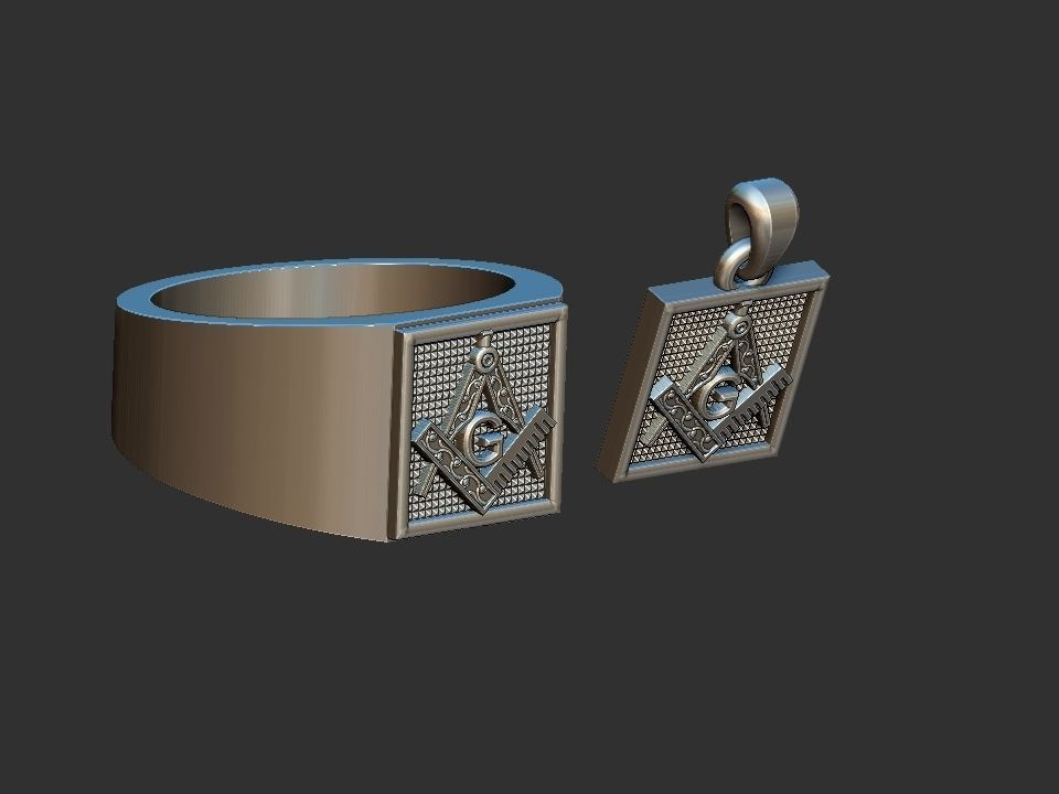 Compass Masonic Ring and Pendant 3D print model_9