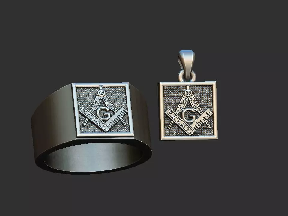 Compass Masonic Ring and Pendant 3D print model_0
