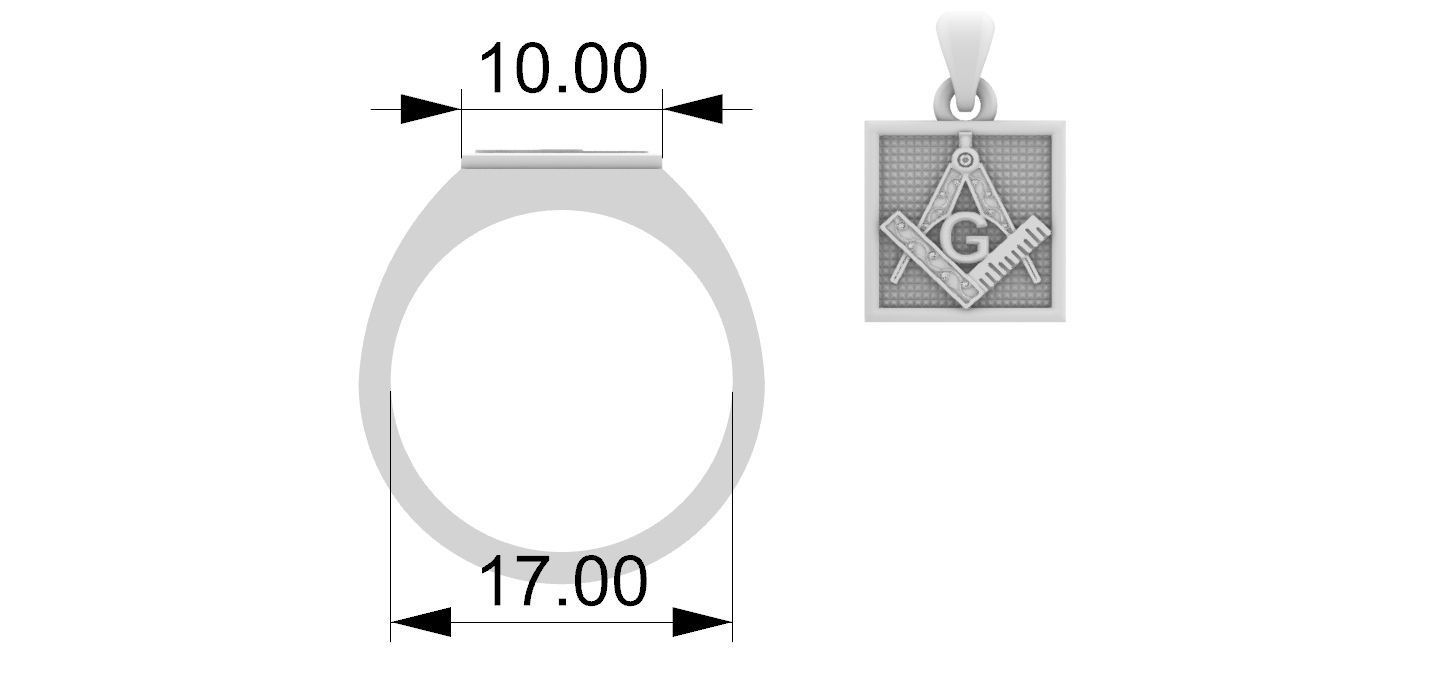 Compass Masonic Ring and Pendant 3D print model_3