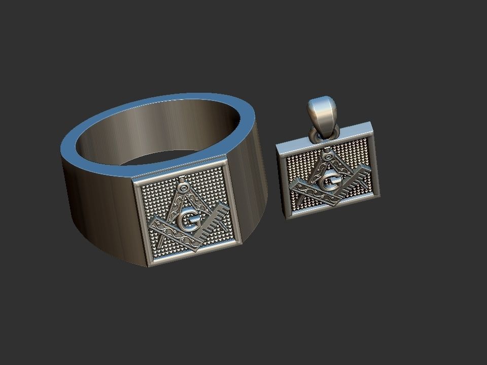 Compass Masonic Ring and Pendant 3D print model_8