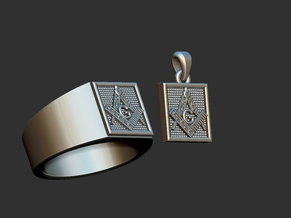 Compass Masonic Ring and Pendant 3D print model_1