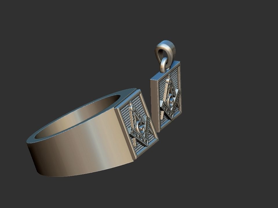 Compass Masonic Ring and Pendant 3D print model_2