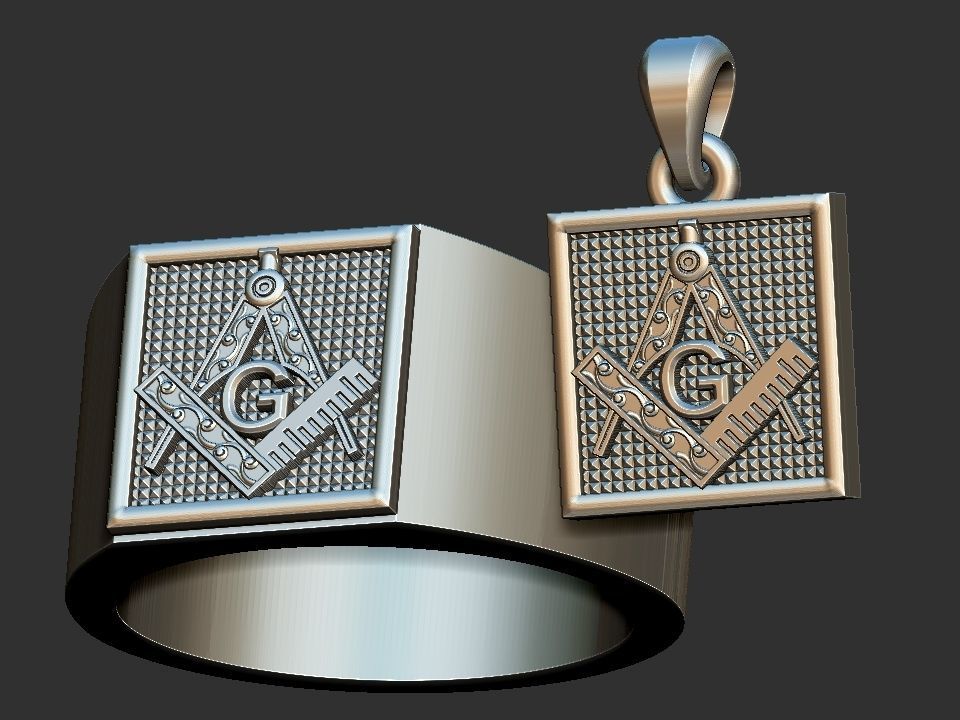 Compass Masonic Ring and Pendant 3D print model_10
