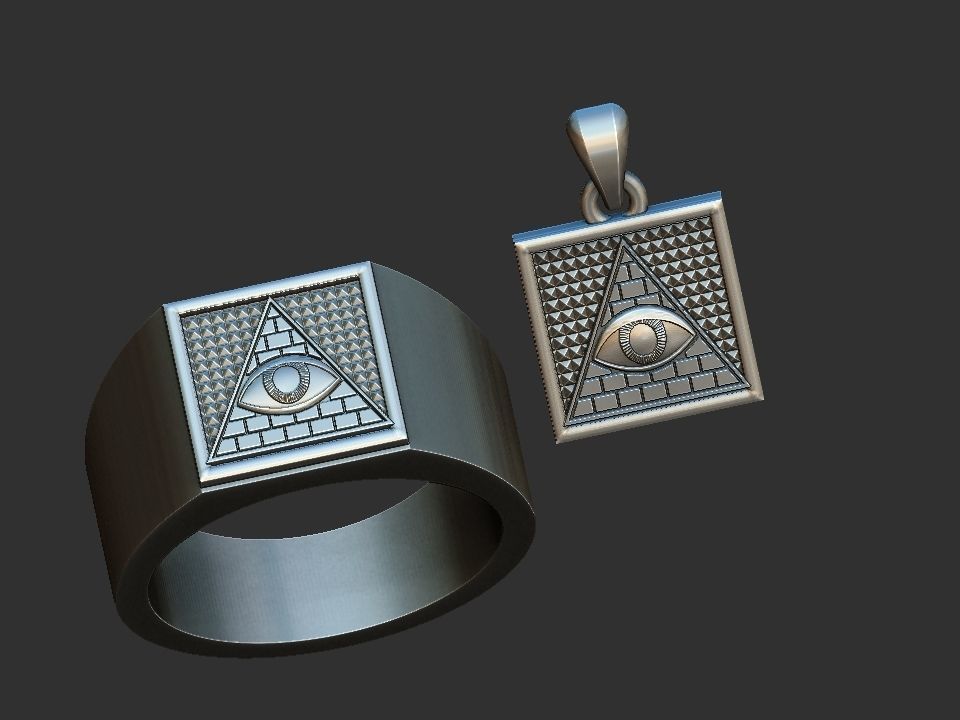 Masonic Eye of Providence Ring and Pendant 3D print model_9