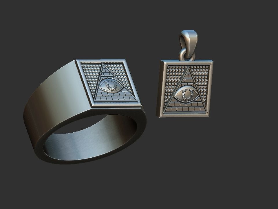 Masonic Eye of Providence Ring and Pendant 3D print model_1