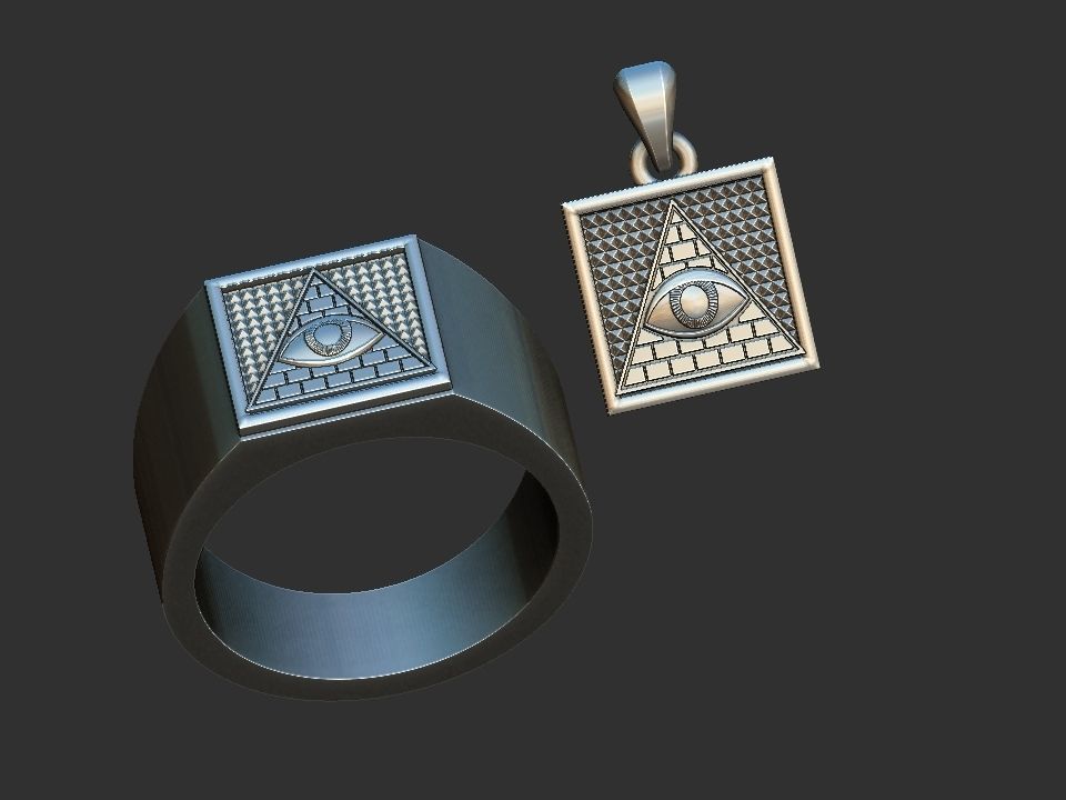 Masonic Eye of Providence Ring and Pendant 3D print model_8