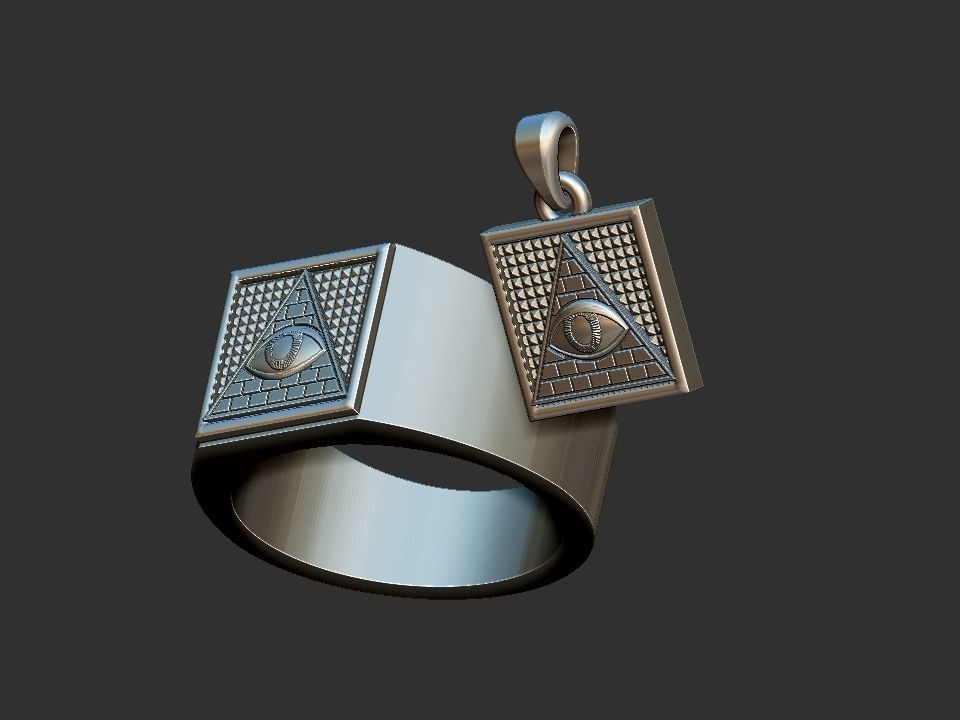 Masonic Eye of Providence Ring and Pendant 3D print model_7