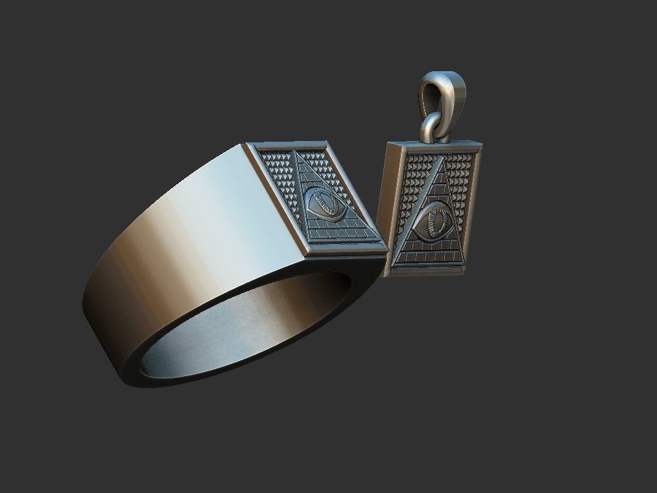 Masonic Eye of Providence Ring and Pendant 3D print model_2