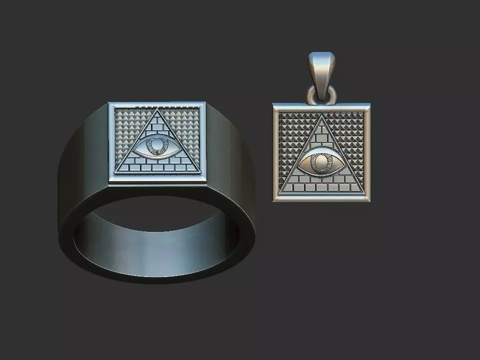 Masonic Eye of Providence Ring and Pendant 3D print model_0