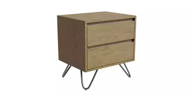Light Walnut Effect Black Bedside Table