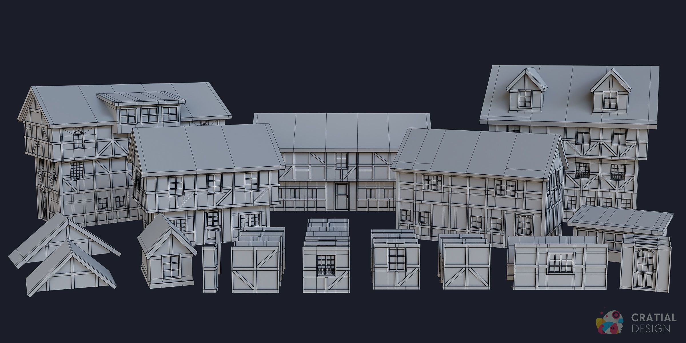 Stylized Modular European Building Kit 3D model_13