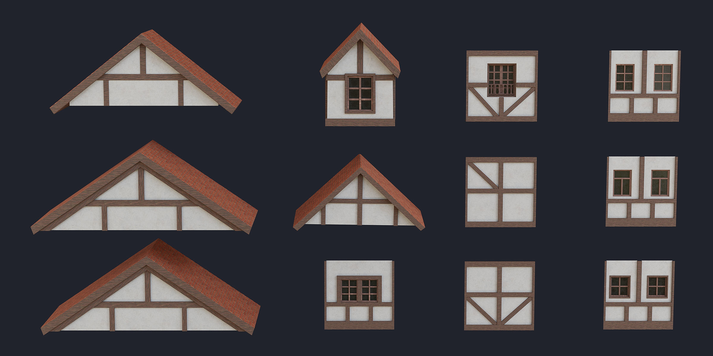 Stylized Modular European Building Kit 3D model_5