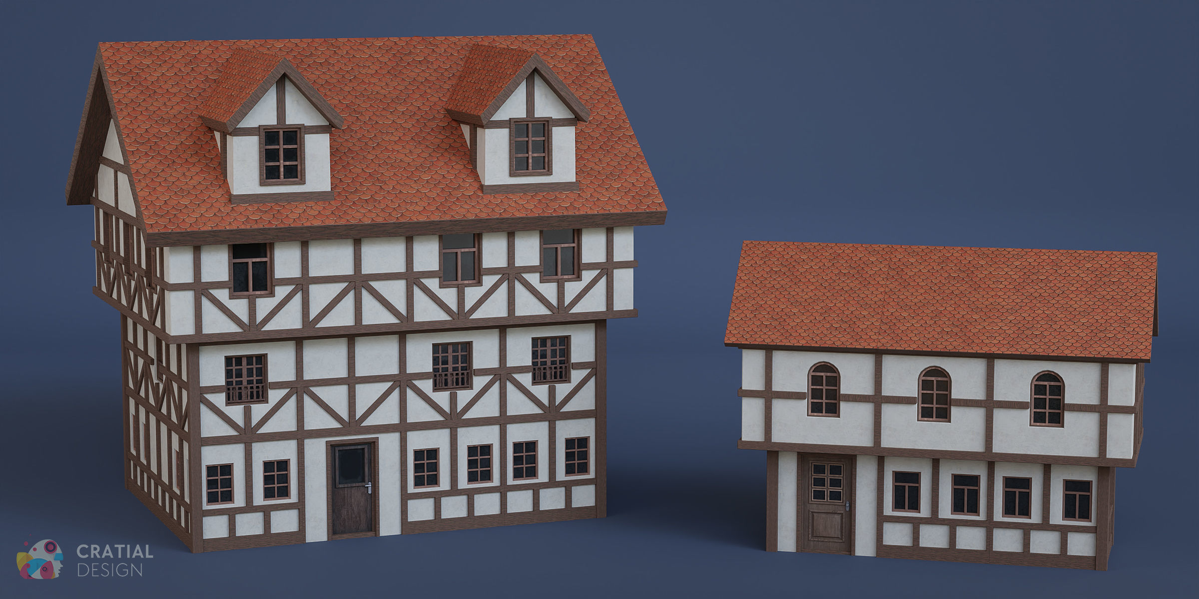 Stylized Modular European Building Kit 3D model_1
