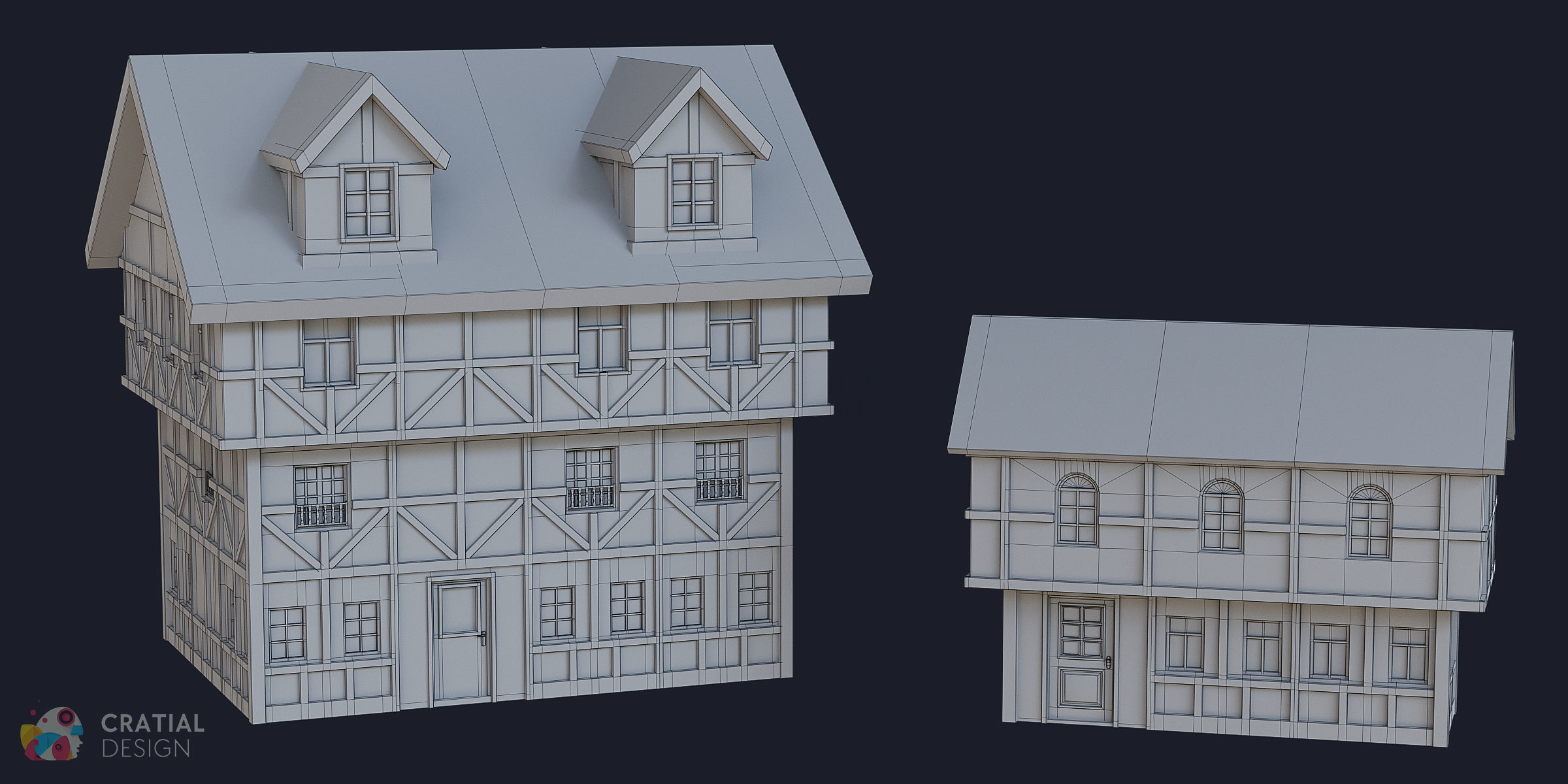 Stylized Modular European Building Kit 3D model_14
