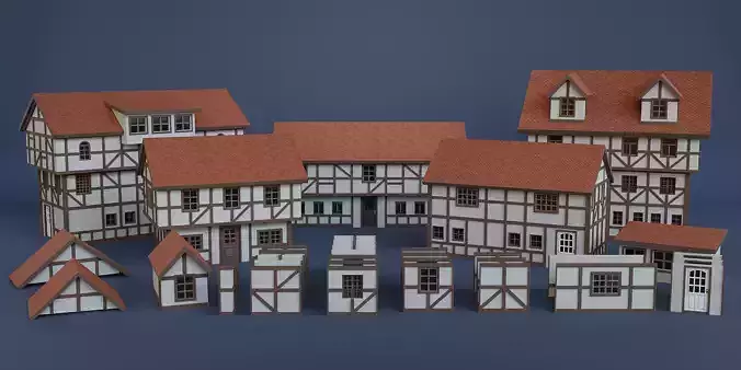 Stylized Modular European Building Kit 3D model