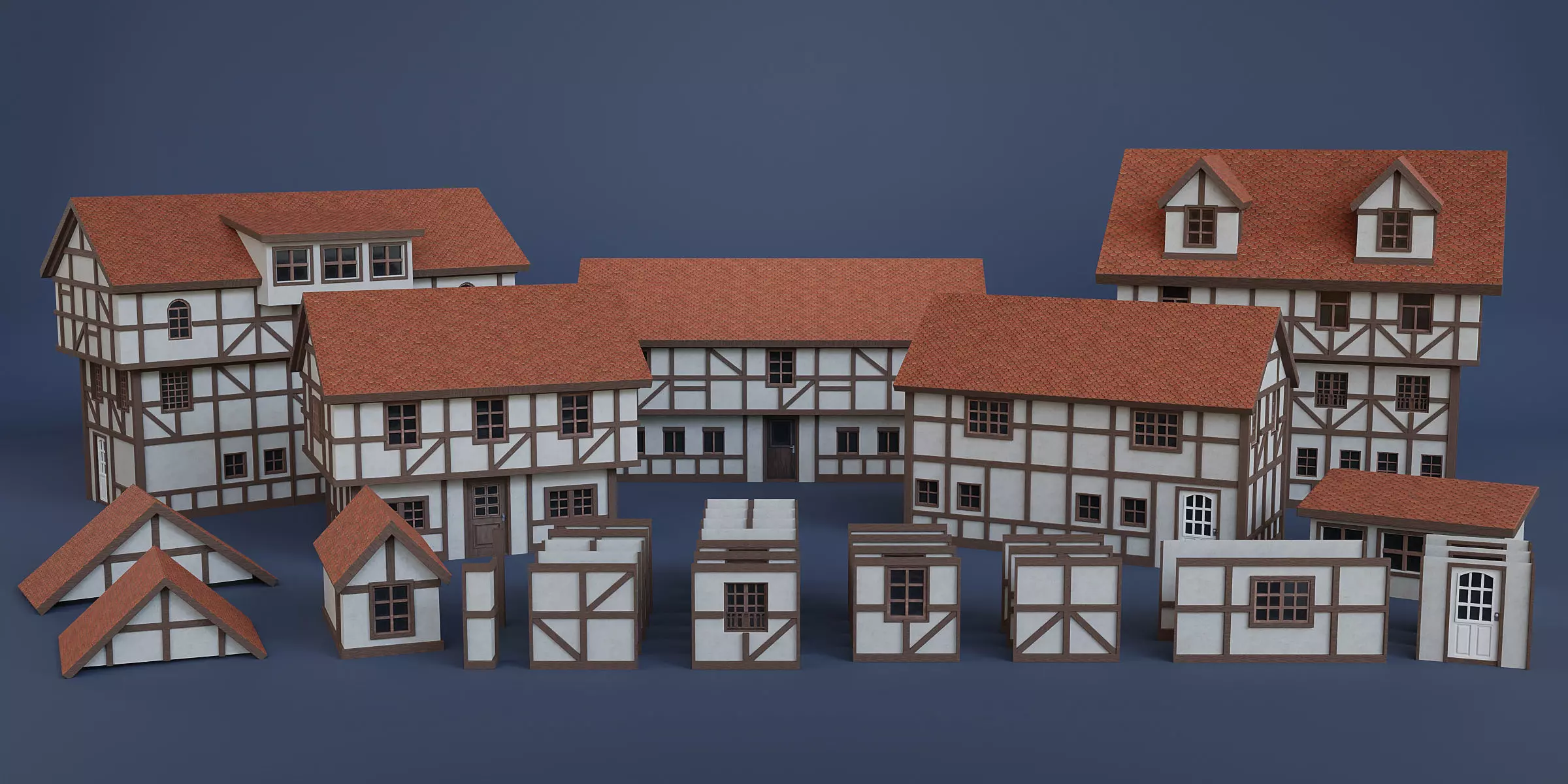 Stylized Modular European Building Kit 3D model_0