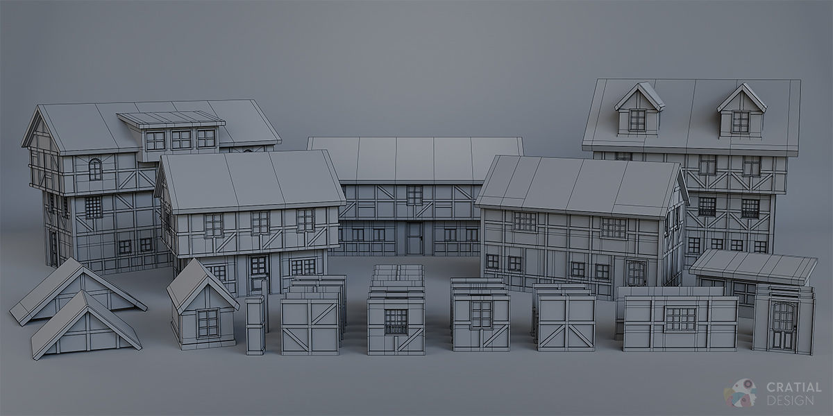 Stylized Modular European Building Kit 3D model_12