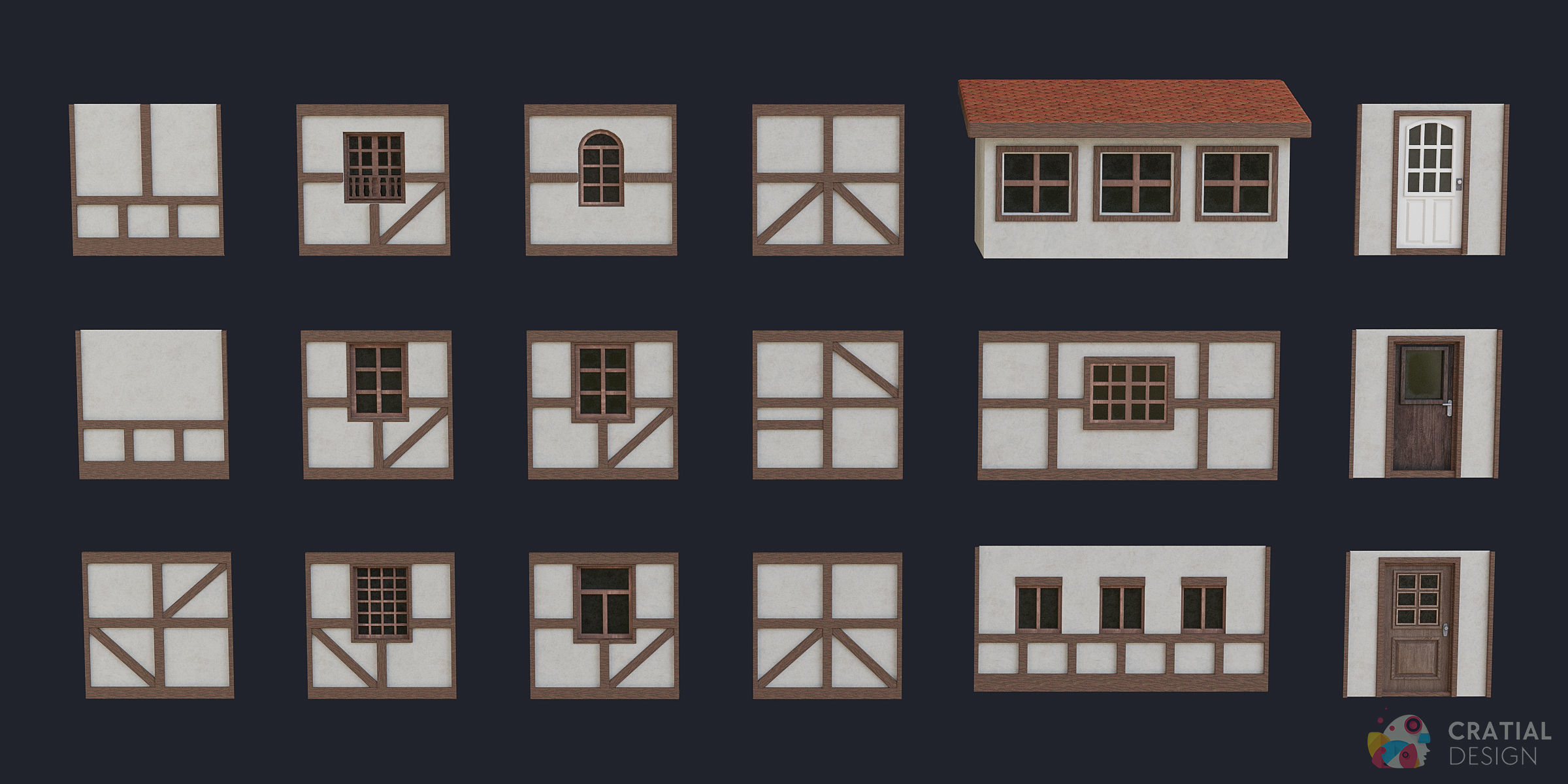 Stylized Modular European Building Kit 3D model_4