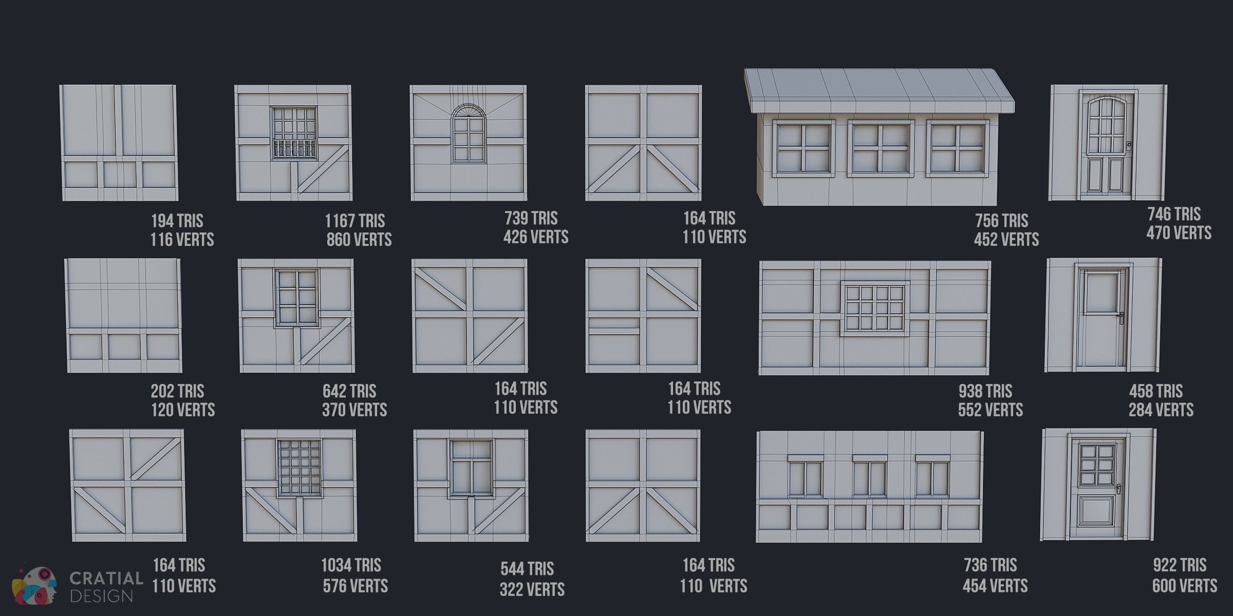 Stylized Modular European Building Kit 3D model_9