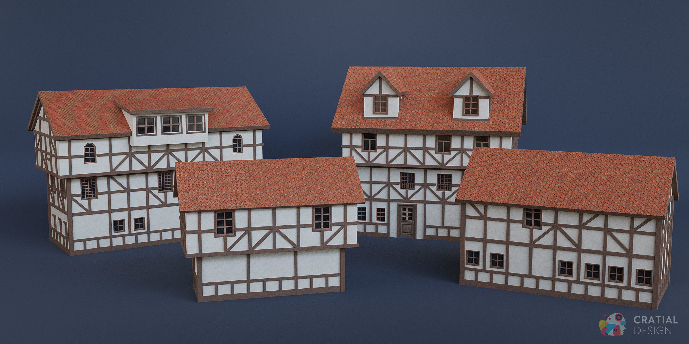 Stylized Modular European Building Kit 3D model_7