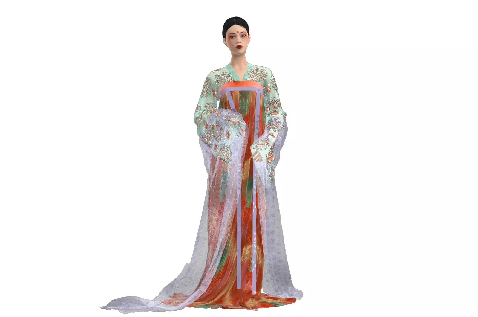 Tang Dynasty red gold embroidery Tuanhua chest-length ruqun Free 3D model