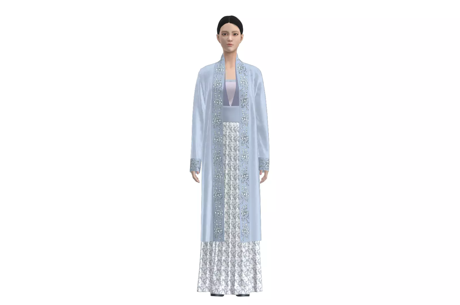 Song style narrow sleeve suit with peony pattern Free 3D model