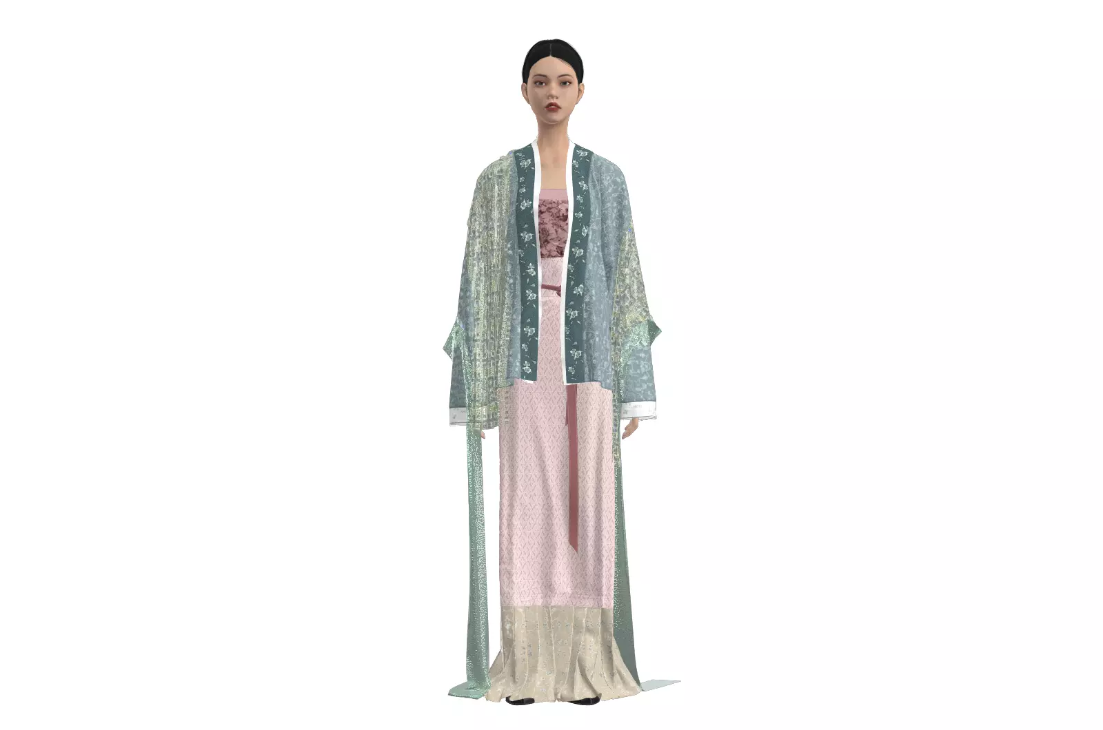 Song style embroidered two skirt suit Free 3D model