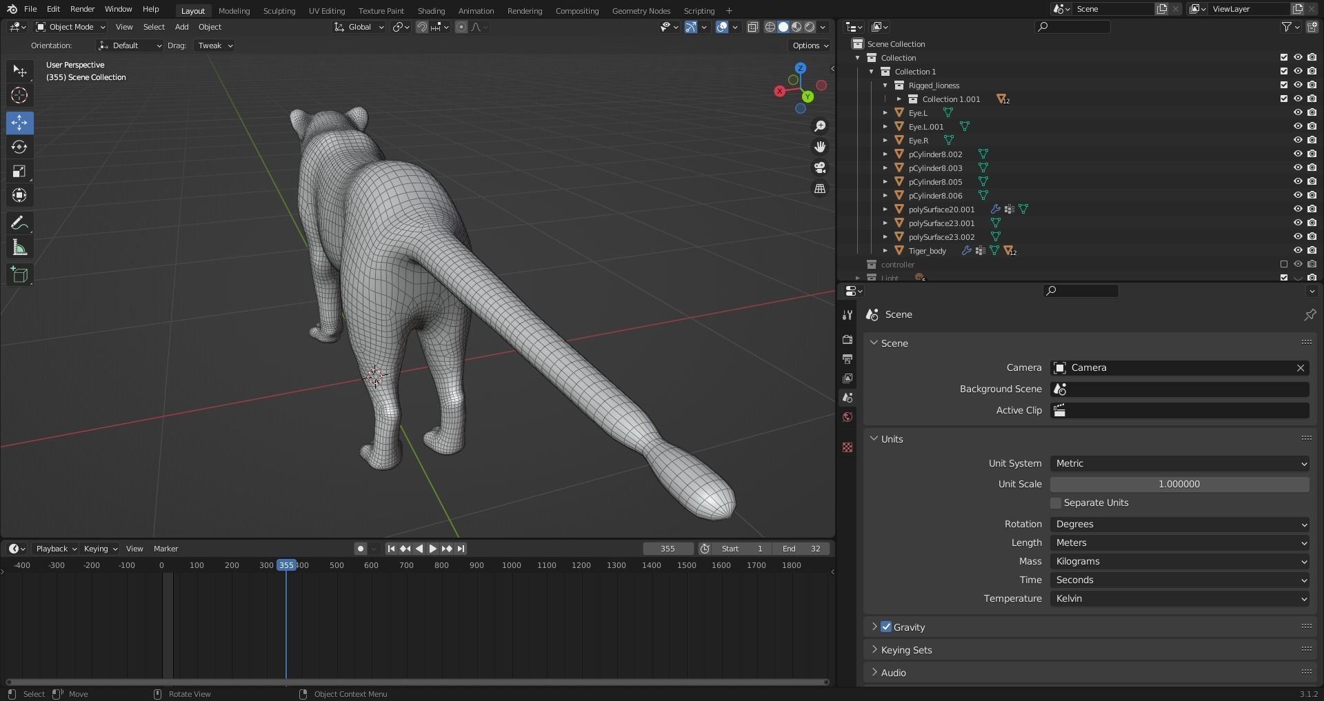 Fur White Tiger Rigged and  Animation in Blender Unity Low-poly 3D model_20