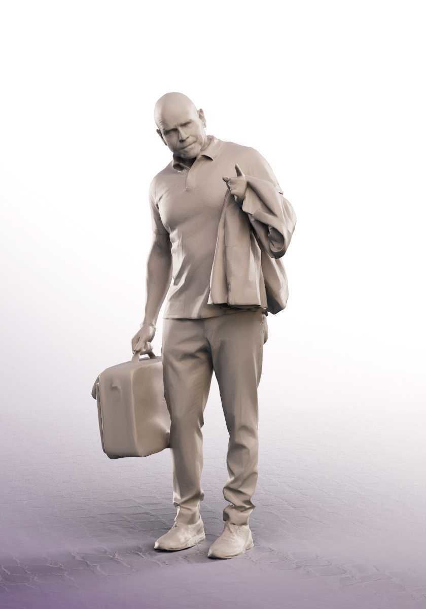 Dirk 13262 - Standing Casual Man With Jacket And Bag Pointing Low-poly 3D model_3