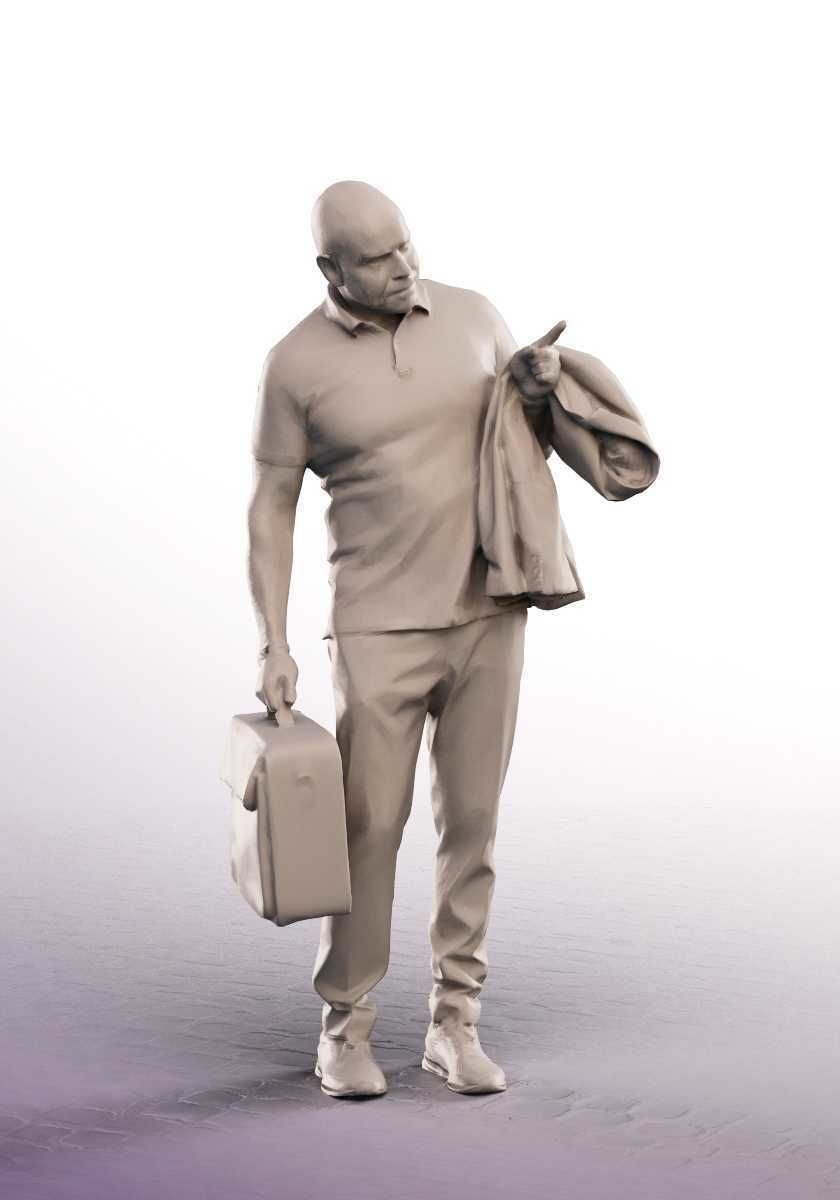 Dirk 13262 - Standing Casual Man With Jacket And Bag Pointing Low-poly 3D model_4