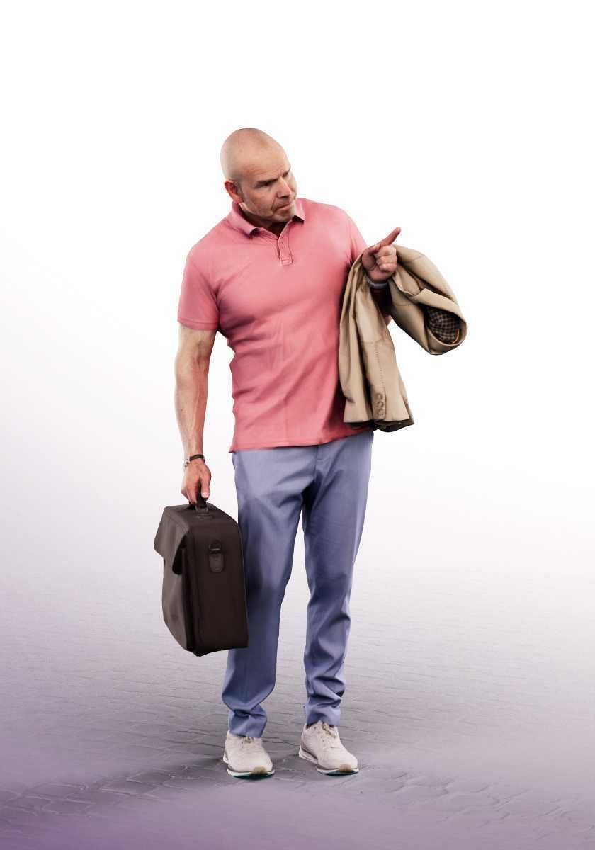 Dirk 13262 - Standing Casual Man With Jacket And Bag Pointing Low-poly 3D model_2