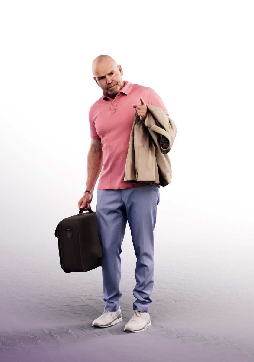 Dirk 13262 - Standing Casual Man With Jacket And Bag Pointing Low-poly 3D model_1