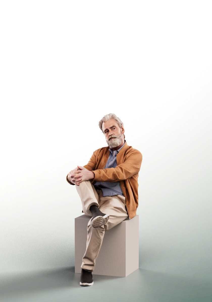 Andreas 13217 - Casual Sitting Older Man Low-poly 3D model_1