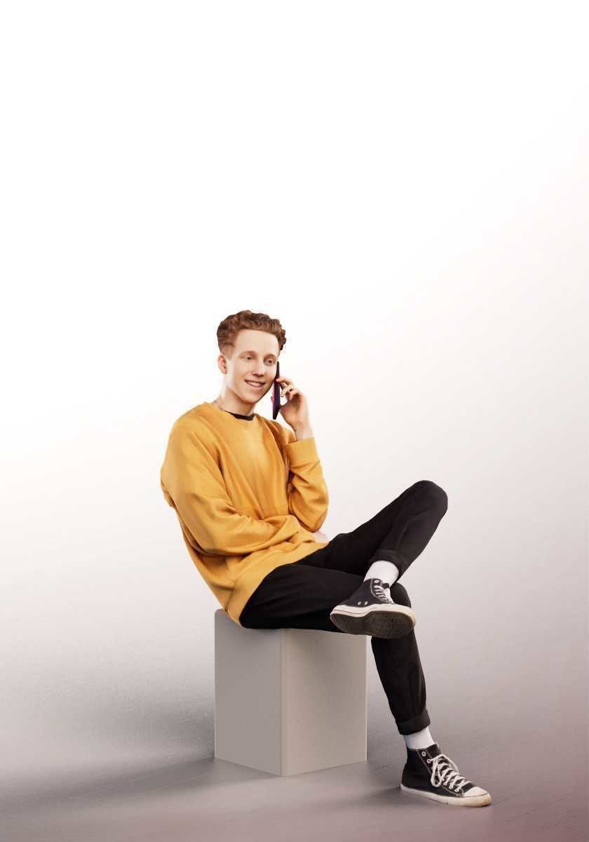 Max 13131 - Sitting Boy Phone Call Low-poly 3D model_2
