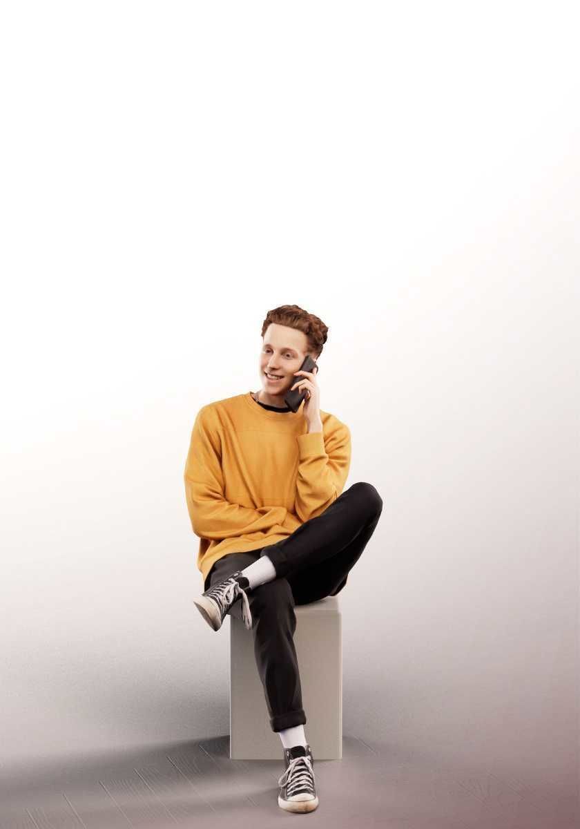 Max 13131 - Sitting Boy Phone Call Low-poly 3D model_1