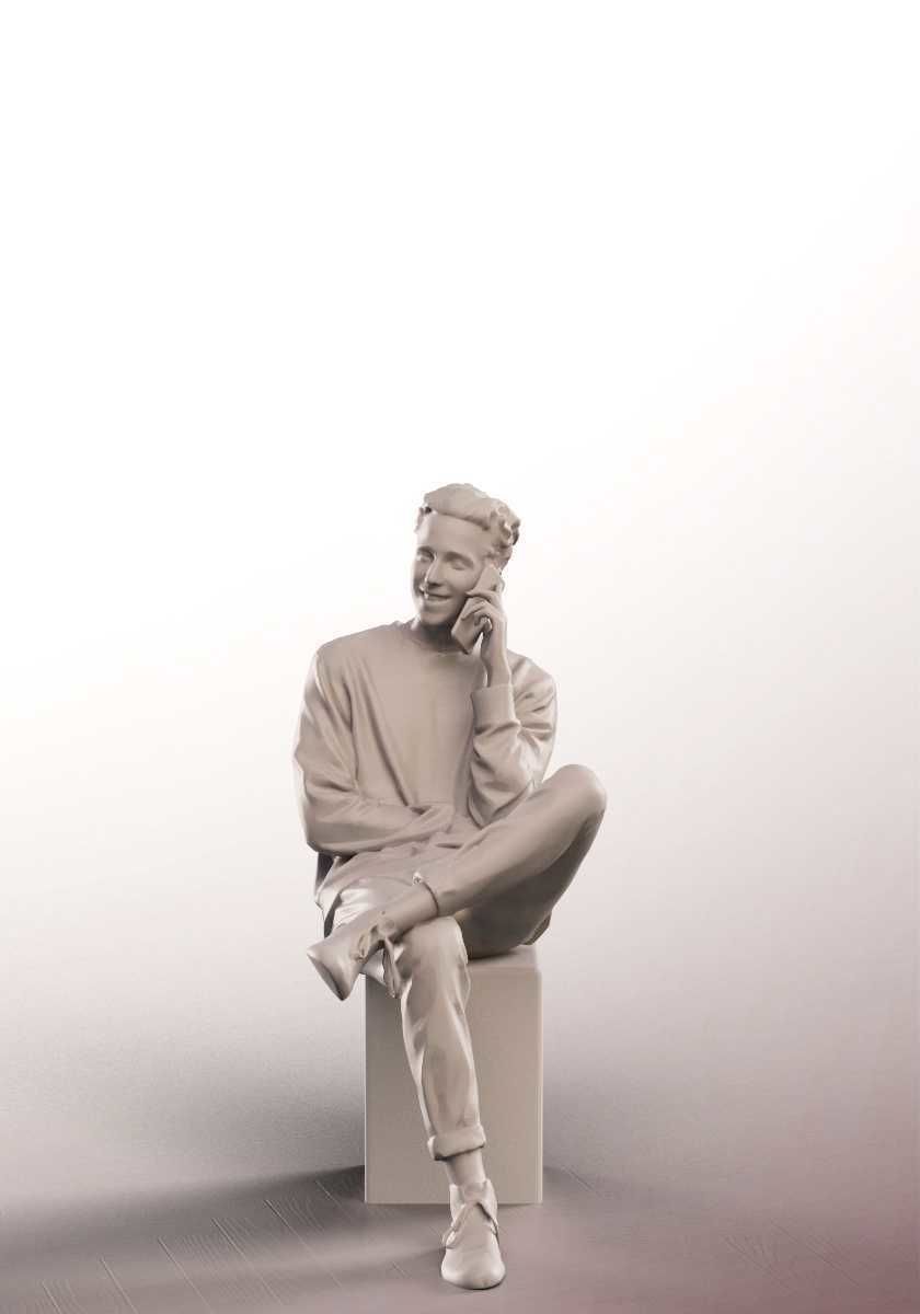 Max 13131 - Sitting Boy Phone Call Low-poly 3D model_3