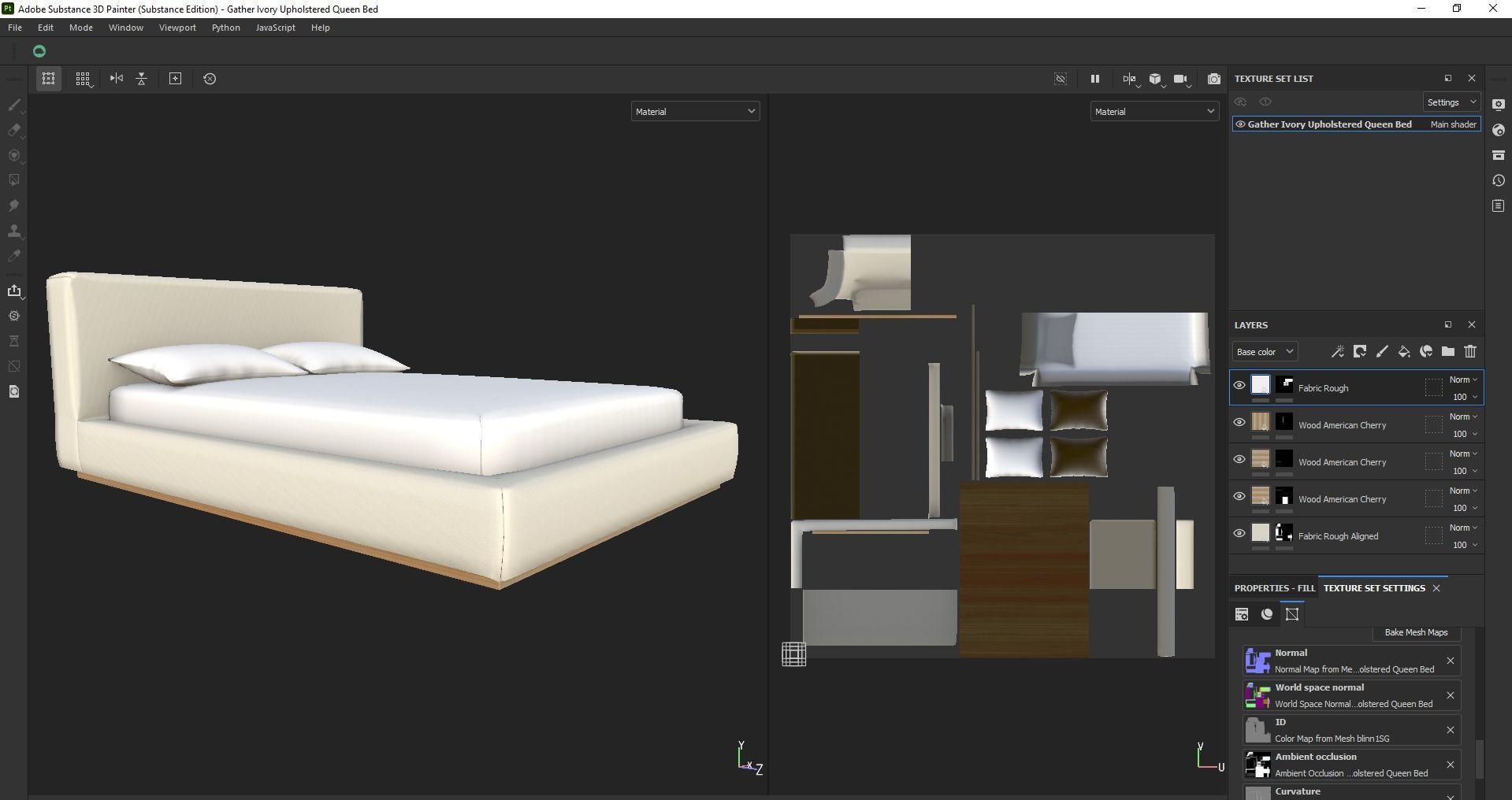 Bed - platform bed - low bed - king bed - queen bed Low-poly 3D model_16