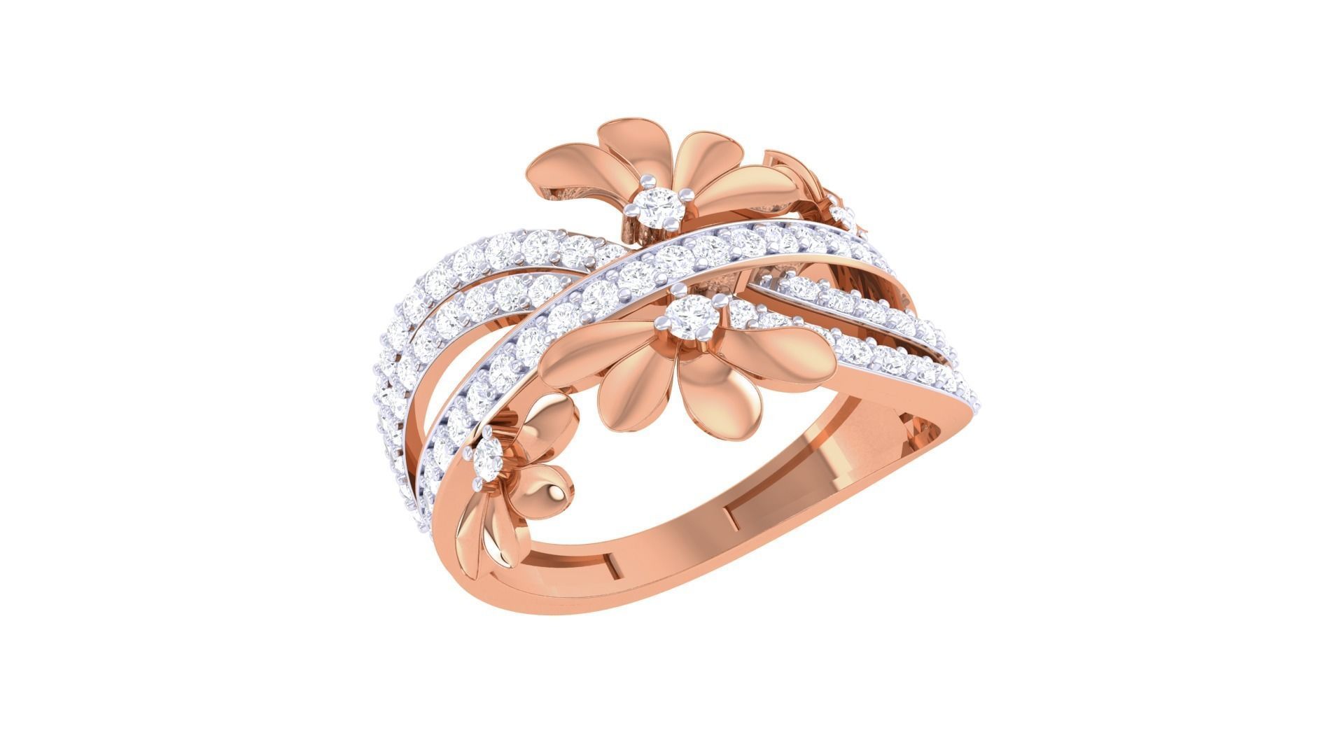 Flowers High Jewelry Diamond Cocktail Ring 3dm stl obj renders 3D print model_5