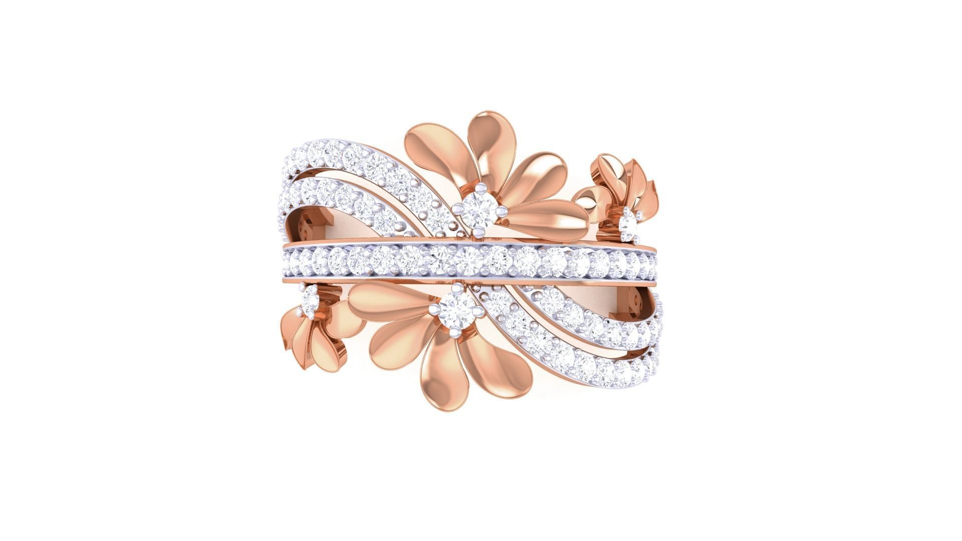 Flowers High Jewelry Diamond Cocktail Ring 3dm stl obj renders 3D print model_9