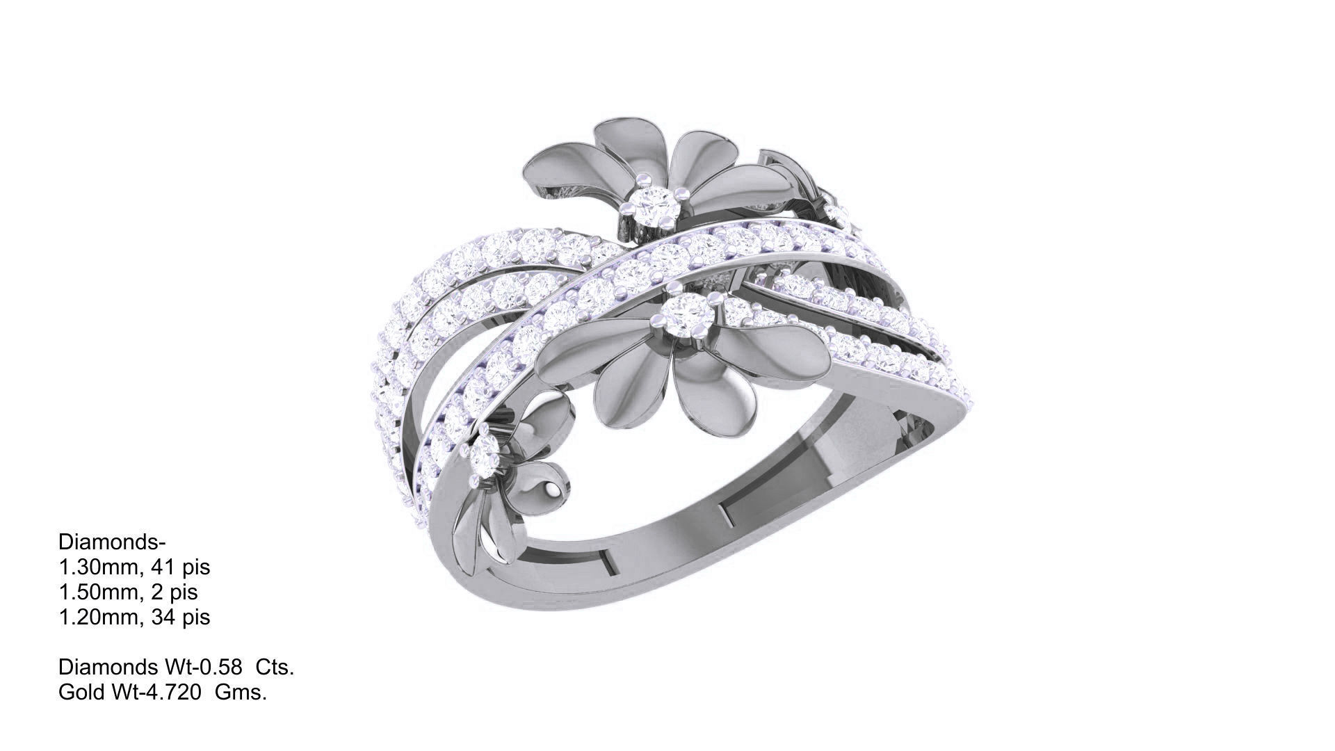 Flowers High Jewelry Diamond Cocktail Ring 3dm stl obj renders 3D print model_3