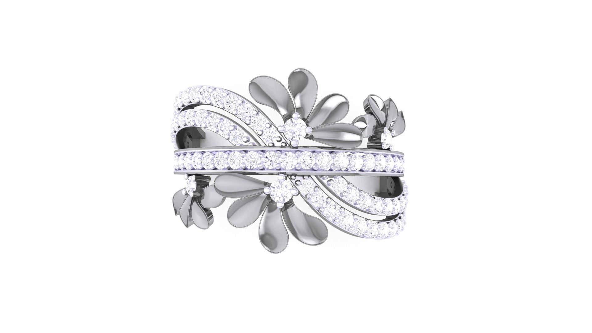 Flowers High Jewelry Diamond Cocktail Ring 3dm stl obj renders 3D print model_7
