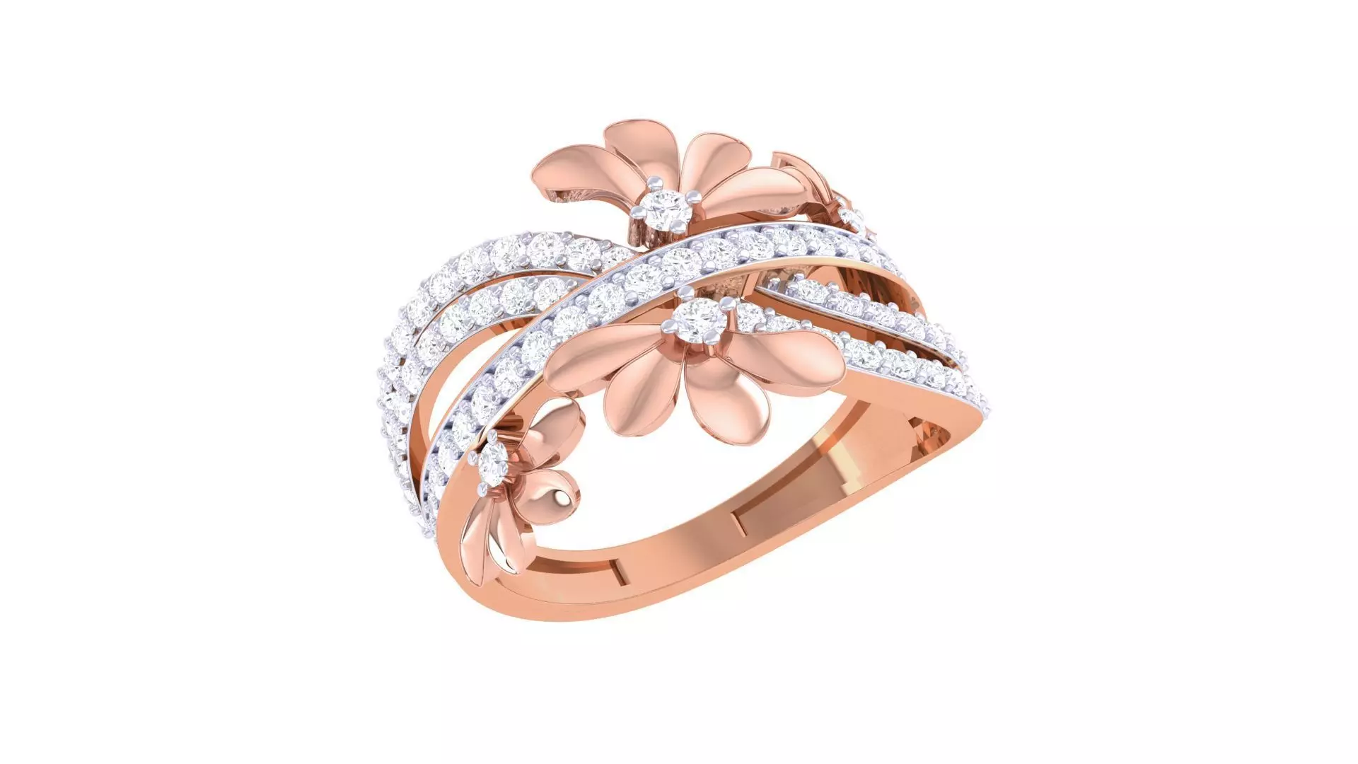 Flowers High Jewelry Diamond Cocktail Ring 3dm stl obj renders 3D print model_0