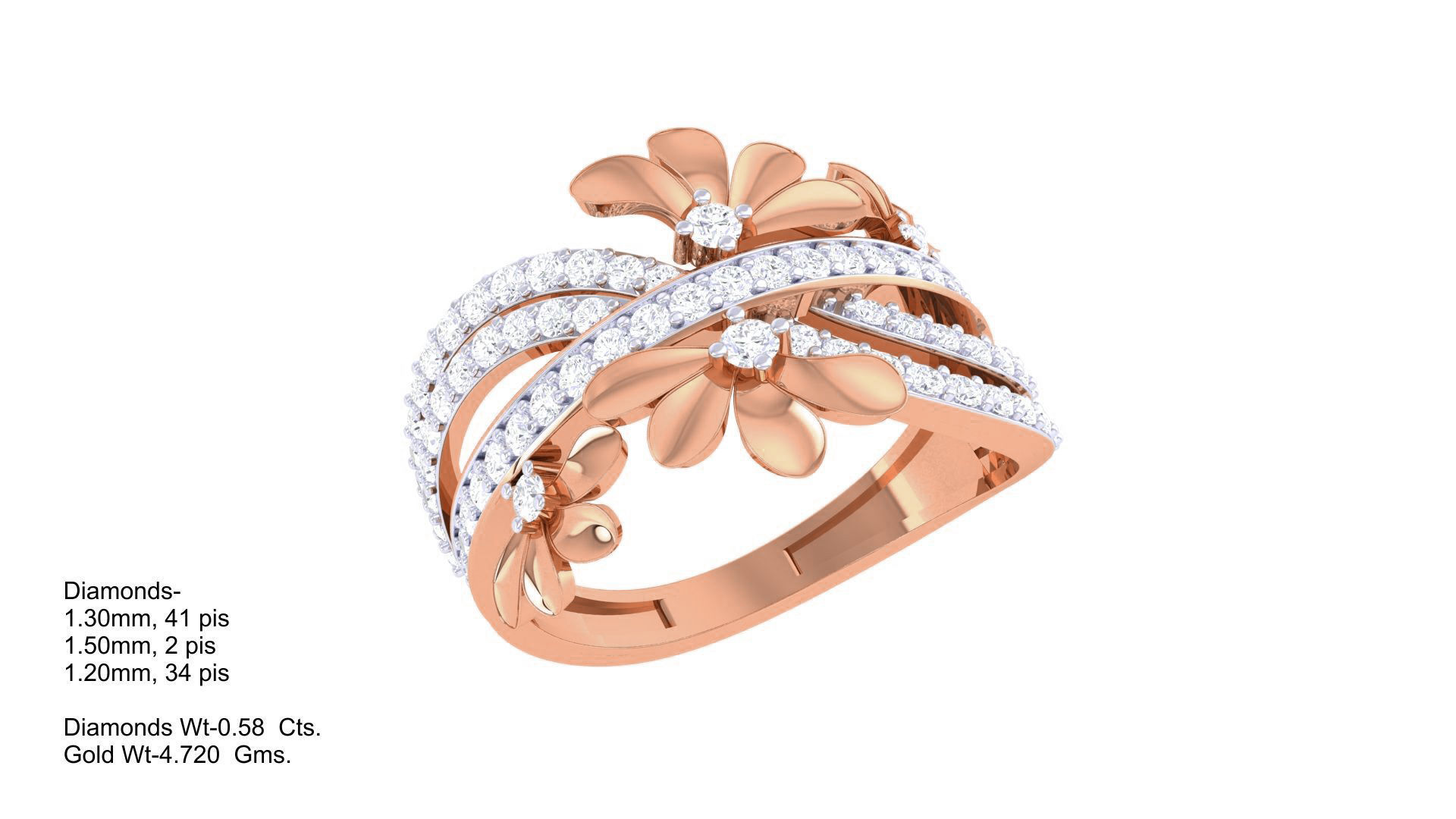 Flowers High Jewelry Diamond Cocktail Ring 3dm stl obj renders 3D print model_1