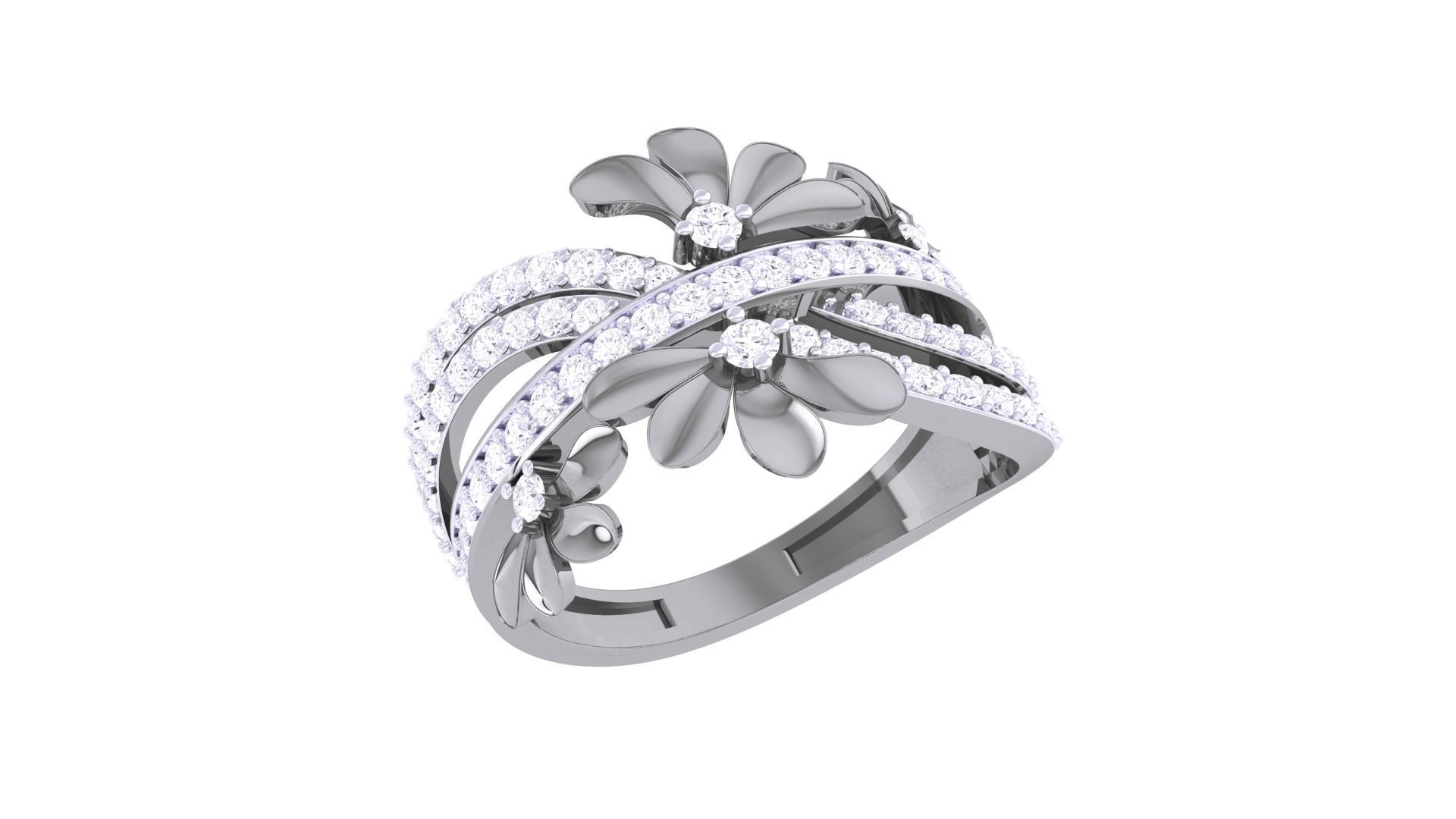 Flowers High Jewelry Diamond Cocktail Ring 3dm stl obj renders 3D print model_6