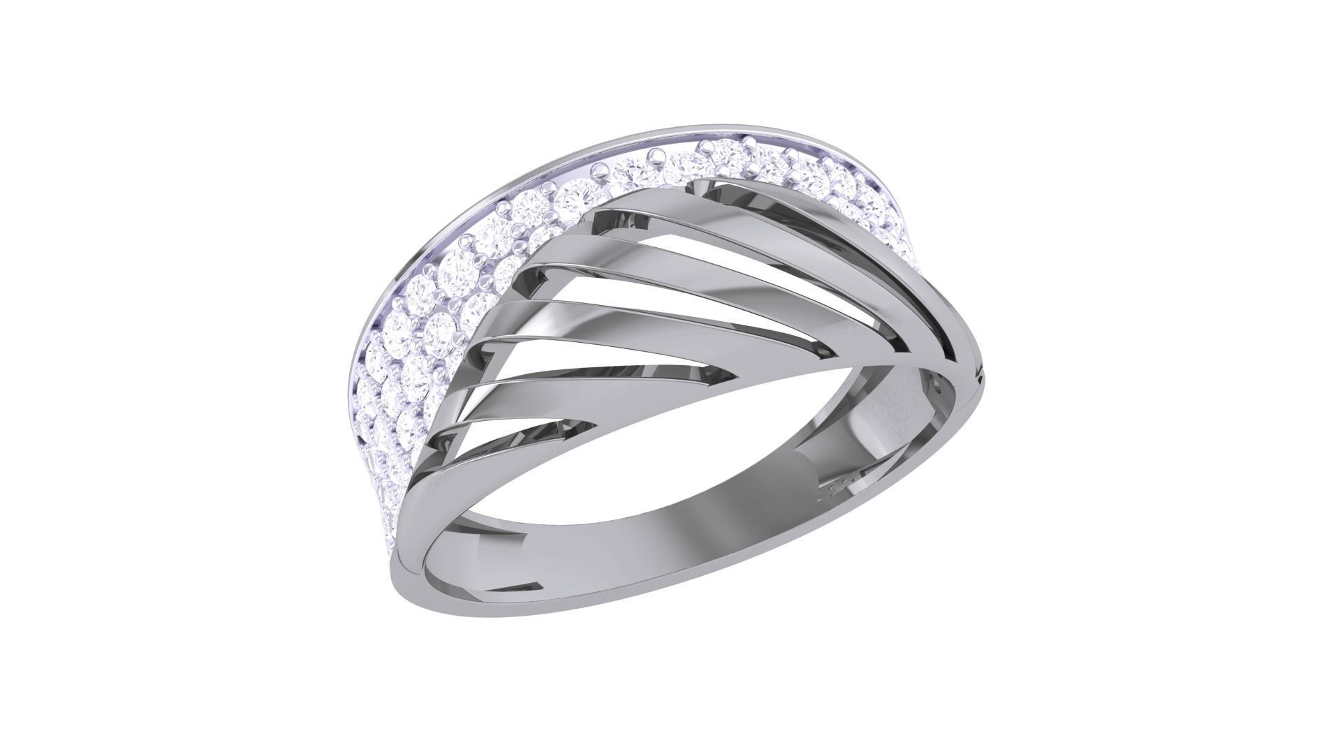 Wire High Jewelry Diamond Cocktail Ring 3dm stl obj renders 3D print model_5