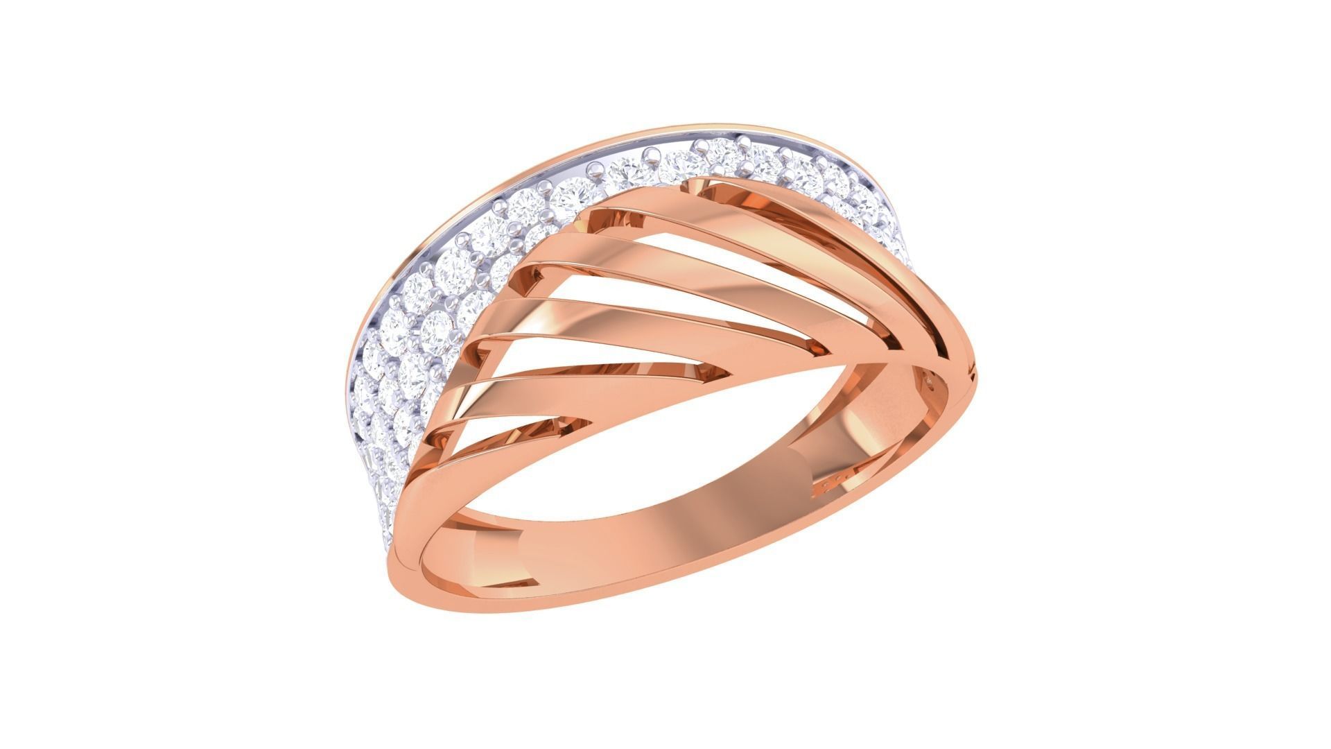 Wire High Jewelry Diamond Cocktail Ring 3dm stl obj renders 3D print model_6