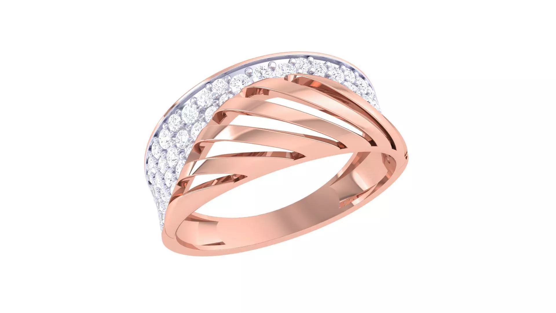 Wire High Jewelry Diamond Cocktail Ring 3dm stl obj renders 3D print model_0